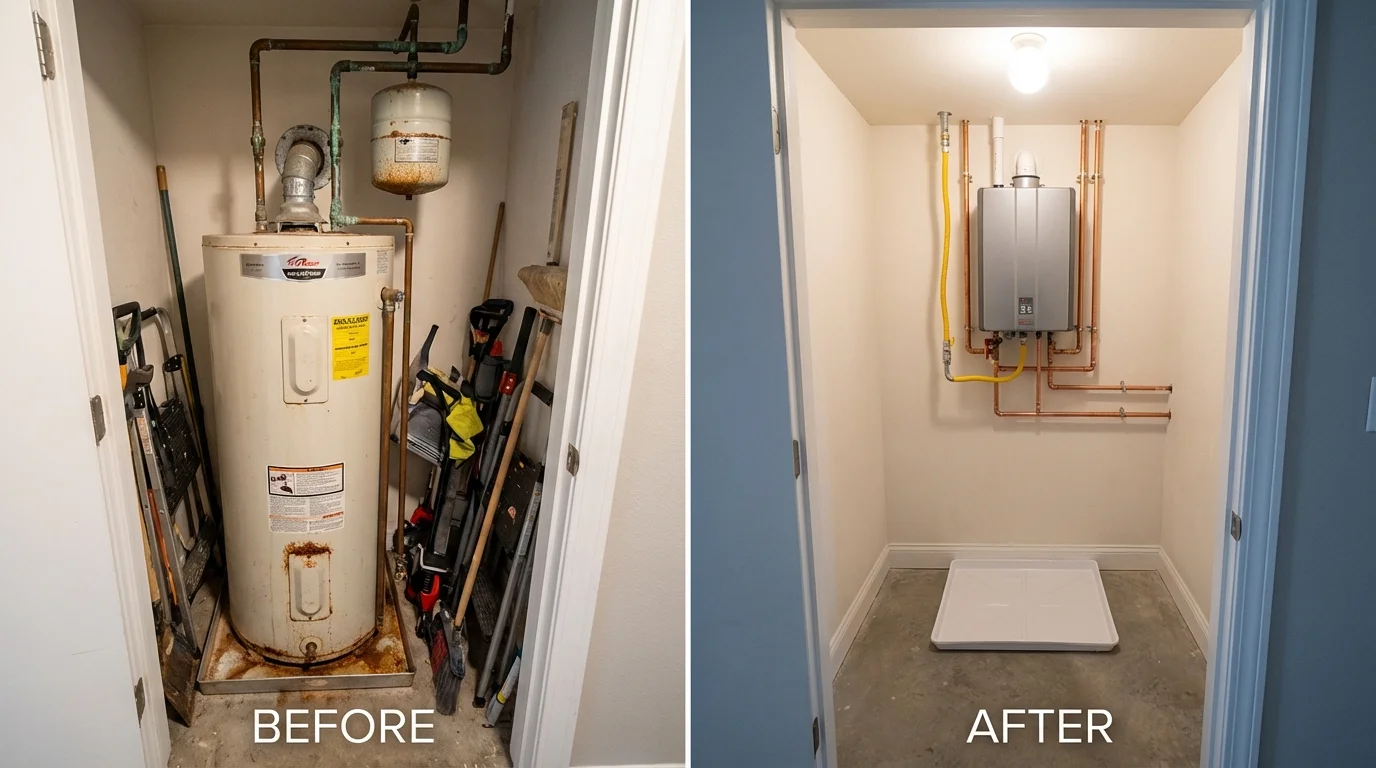Tank water heater versus wall-mounted tankless unit comparison for Millsboro, DE homeowners