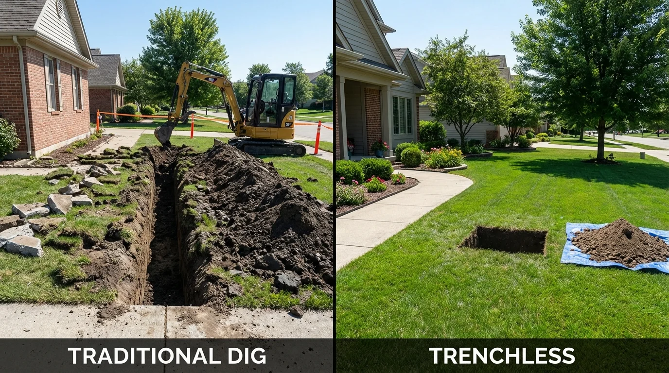 Trenchless sewer repair with minimal yard damage versus traditional excavation in Millsboro, DE